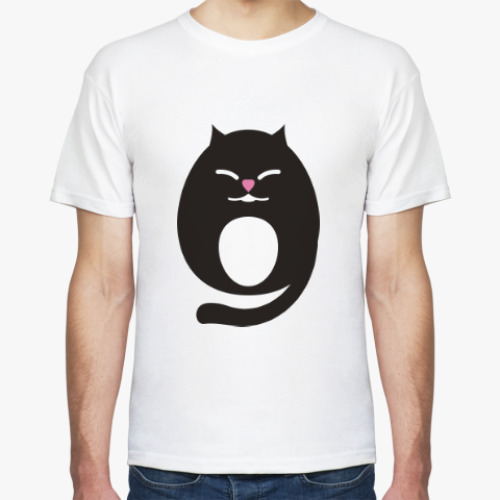 Футболка с принтом Прикольный кот. Японский. Аниме. Манга.