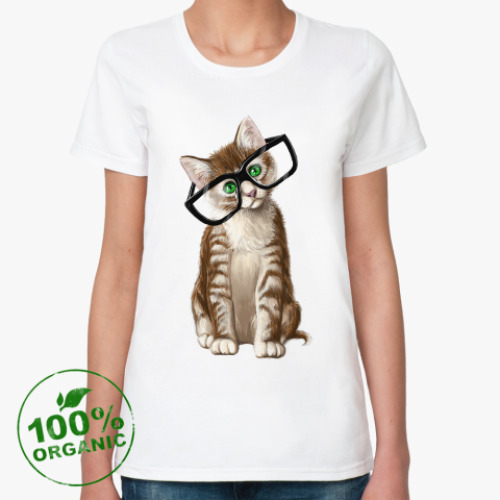 Женская футболка из органик-хлопка с принтом Котенок в очках