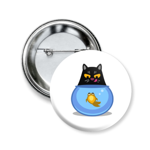 Значок 50мм с принтом Кот и рыбка