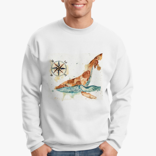 Свитшот с принтом Кит с картой мира