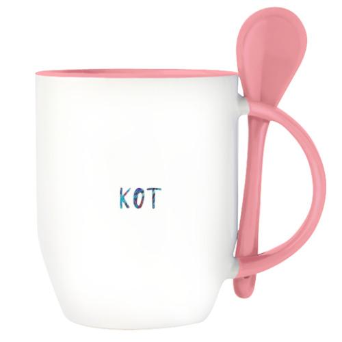 Кружка с ложкой с принтом кот