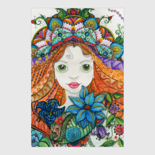 Постер с принтом Девочка и цветы