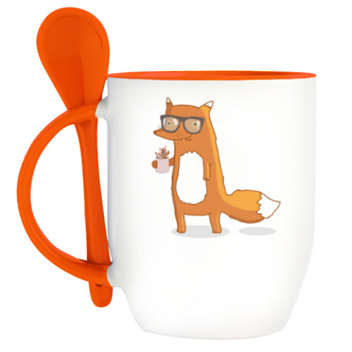 Кружка с ложкой забавная лиса