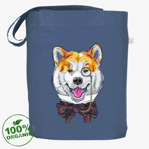 Сумка шоппер с принтом Собака хипстер Акита Ину