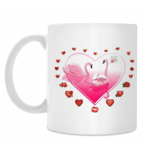 Кружка с принтом Лебеди в сердце
