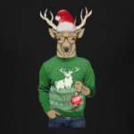 Олень новогодний в свитере и очках с шариком