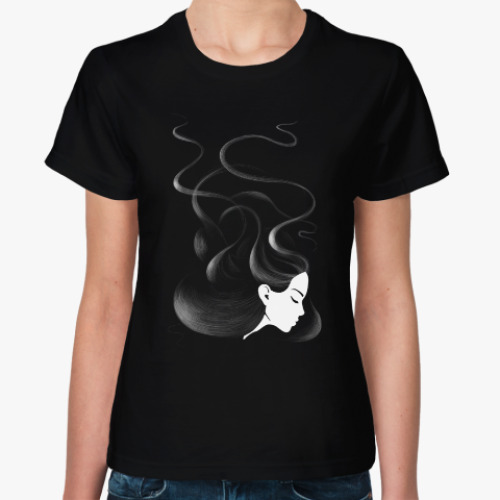 Женская футболка с принтом Black hair