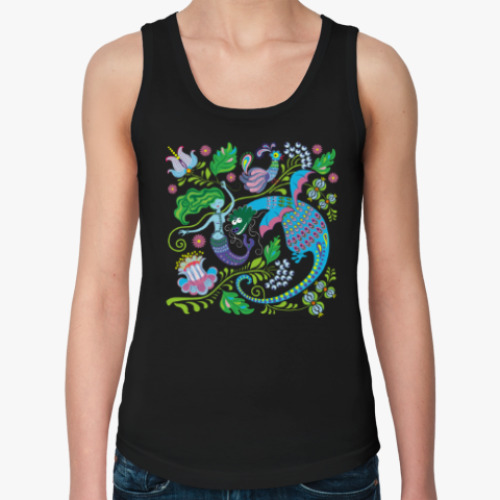 Женская майка с принтом Русалка и дракон