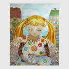 Рыжая девочка с котиком