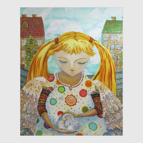 Постер с принтом Рыжая девочка с котиком