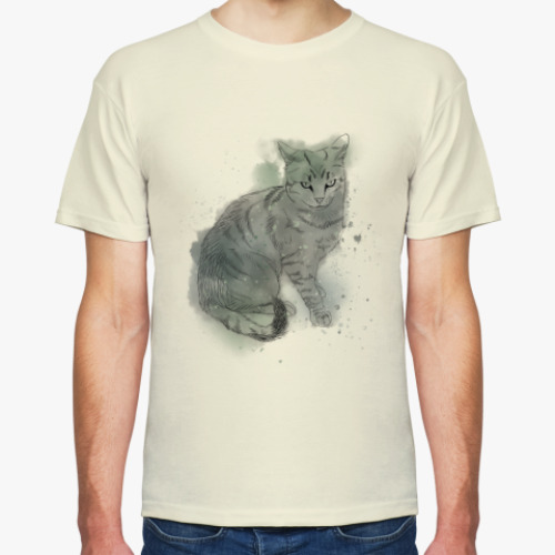 Футболка с принтом Серый сердитый кот
