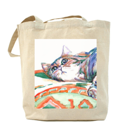 Сумка шоппер с принтом Задумчивый котик