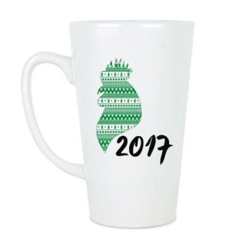 Чашка Латте с принтом Новогодний петух 2017