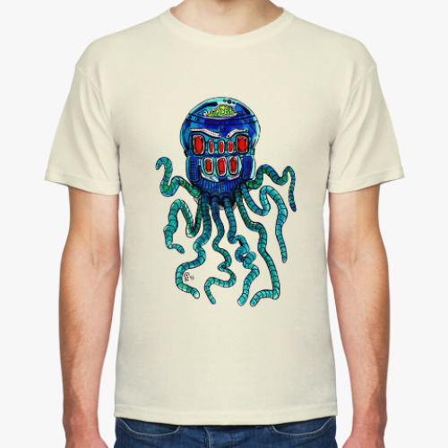 Футболка с принтом Осьминог. Киберпанк.
