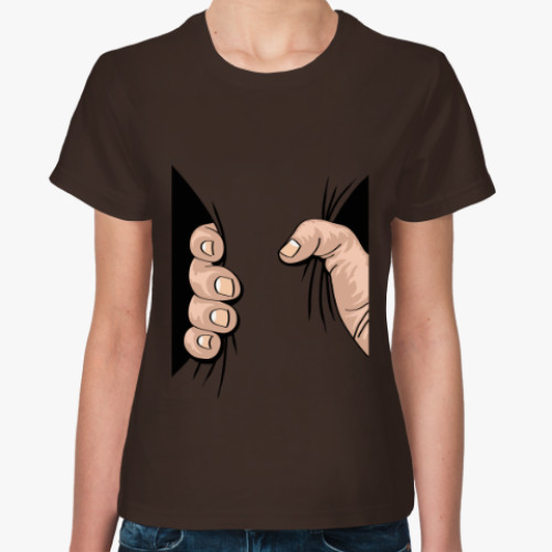 Женская футболка с принтом Рука сжимает тело