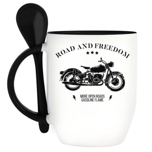 Кружка с ложкой с принтом Король дорог (мотоцикл)