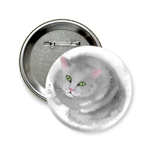 Значок 58мм с принтом Серый кот, кошка