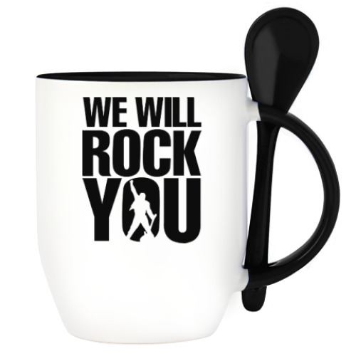 Кружка с ложкой с принтом Фредди Меркури рок музыка