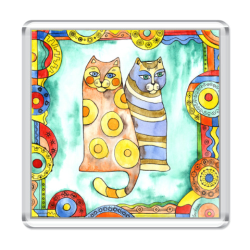Магнит с принтом Этнические коты