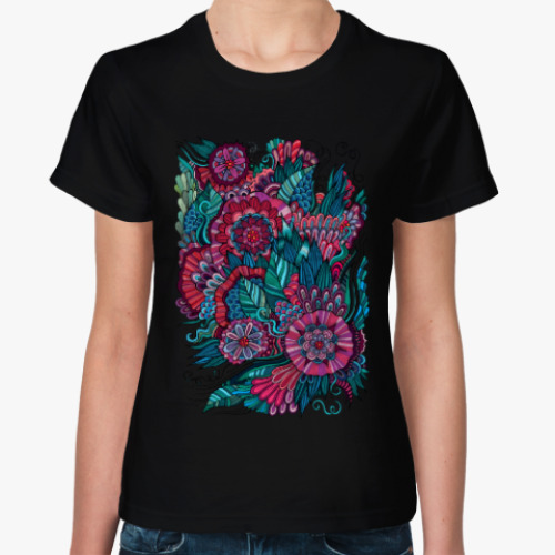 Женская футболка с принтом Цветочная сказка