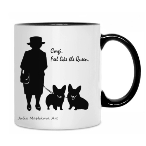 Кружка с принтом Корги и королева, корги без хвоста
