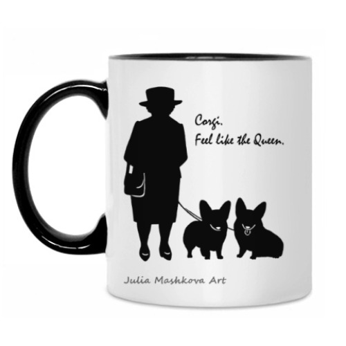 Кружка с принтом Корги и королева, корги без хвоста