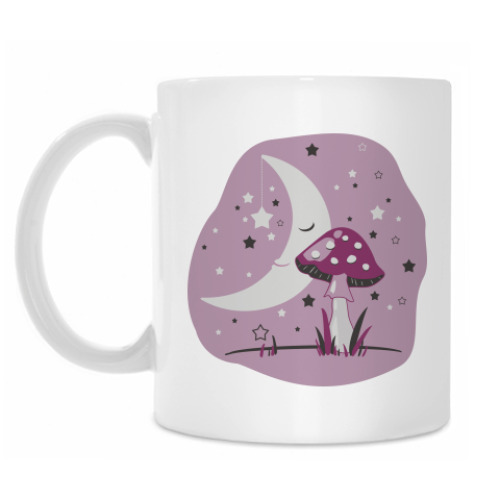 Кружка с принтом Спящая Луна и Мухомор