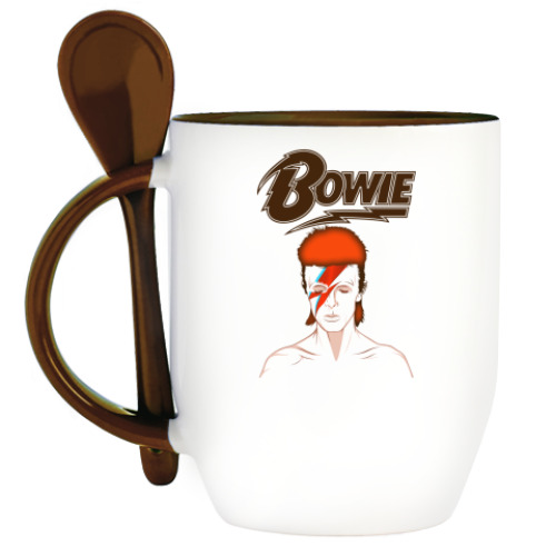Кружка с ложкой с принтом David Bowie