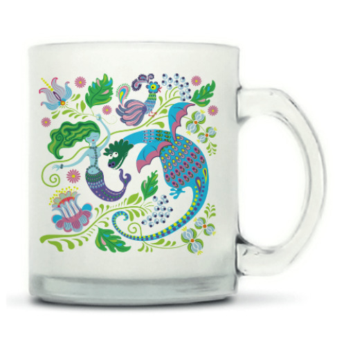 Кружка матовая с принтом Дракон и русалка