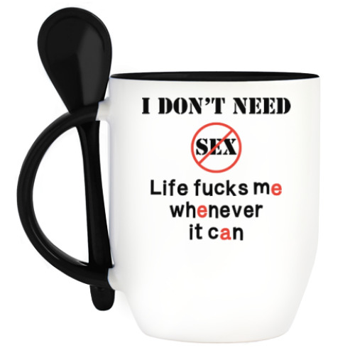 Кружка с ложкой с принтом Мне не нужен секс - есть жизнь