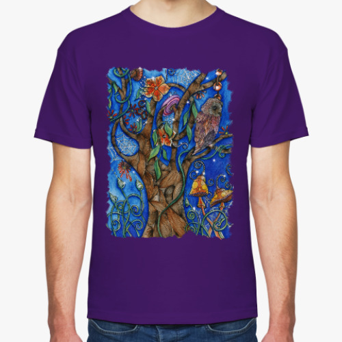 Футболка с принтом Сова в волшебном лесу