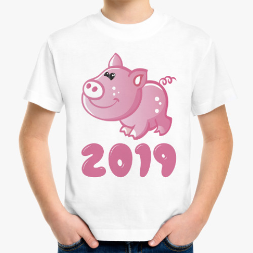 Детская футболка с принтом Свинья 2019