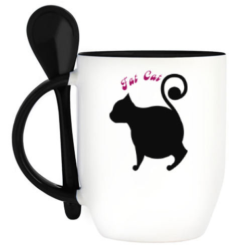 Кружка с ложкой с принтом Толстый кот