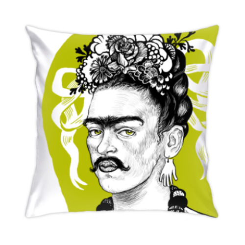 Подушка с принтом Фрида с усами