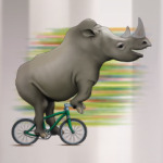 Носорог на велосипеде