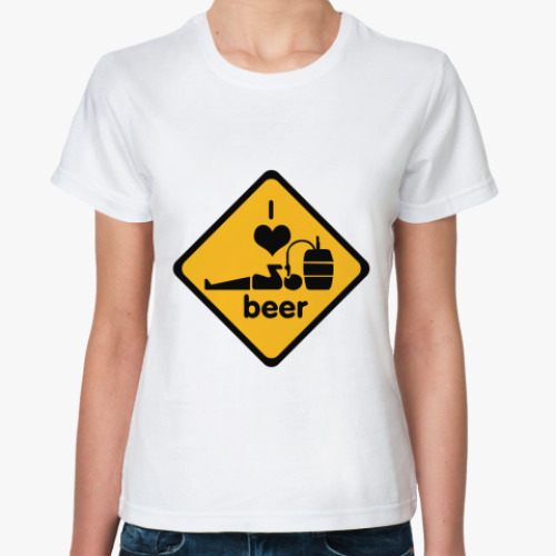 Классическая футболка с принтом Я Люблю Пиво