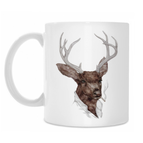 Кружка с принтом Курящий Олень