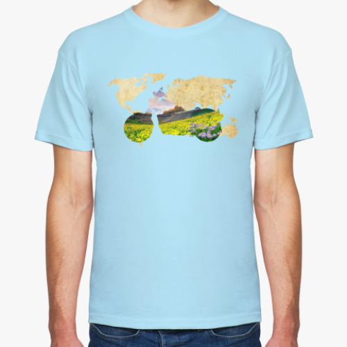 Футболка с принтом Пейзаж мотоцикла