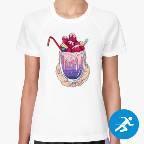 Женская спортивная футболка с принтом еда, вкусно, сладко и сочно