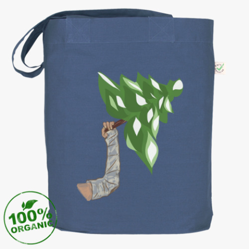 Сумка шоппер с принтом Рука в гипсе держит ель