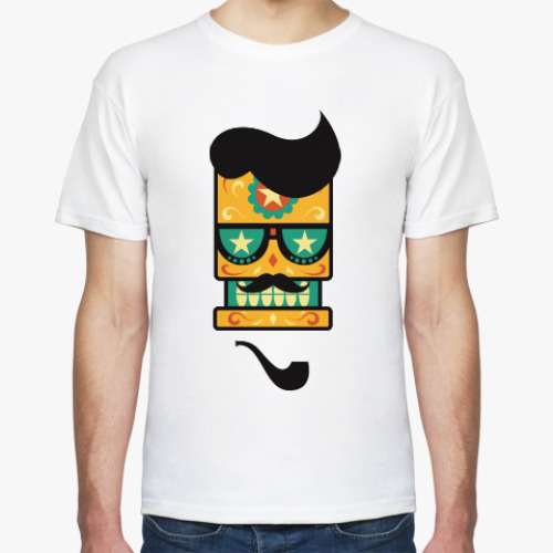 Футболка с принтом Череп, Усы, Трубка