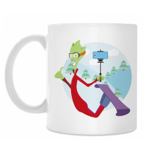 Кружка с принтом Инопланетянин. Сноуборд. Селфи. Прикольный. Айфон