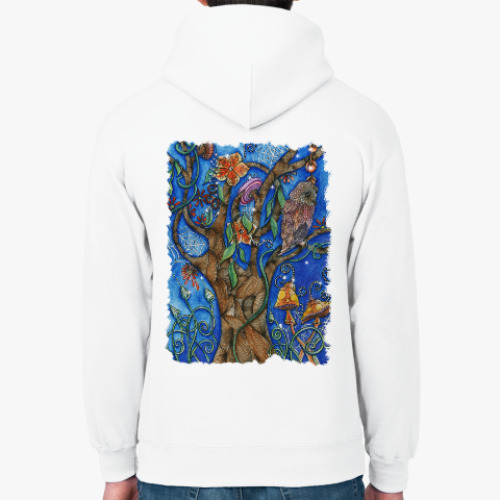 Толстовка худи с принтом Сова в волшебном лесу