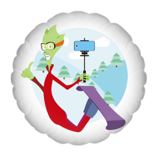 Подушка с принтом Инопланетянин. Сноуборд. Селфи. Прикольный. Айфон