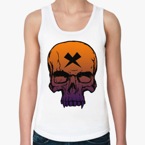 Женская майка с принтом Череп с клыками