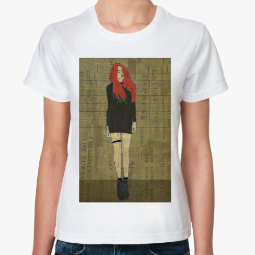 Классическая футболка с принтом девушка-панк