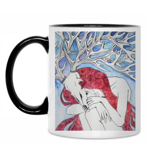 Кружка с принтом Девушка с рогами оленя