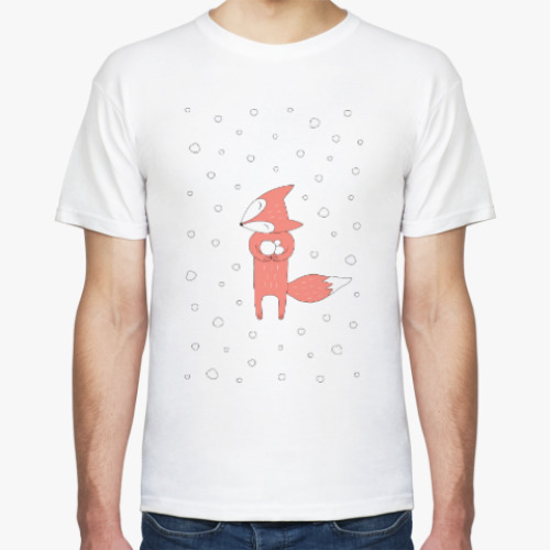 Футболка с принтом Лисенок и снегопад
