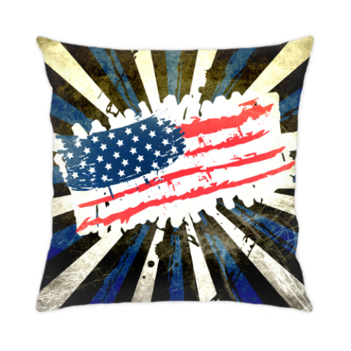 Подушка с принтом Американский флаг. Гранж.