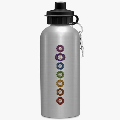 Бутылка с карабином (500 мл) с принтом Семь чакр